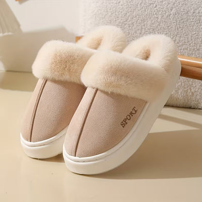 Casual Winter Slip-On Slippers for Women - Plush Lined Soft Fluffy House Shoes