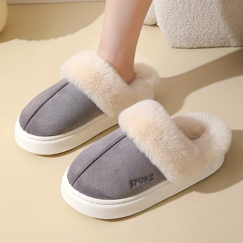Casual Winter Slip-On Slippers for Women - Plush Lined Soft Fluffy House Shoes