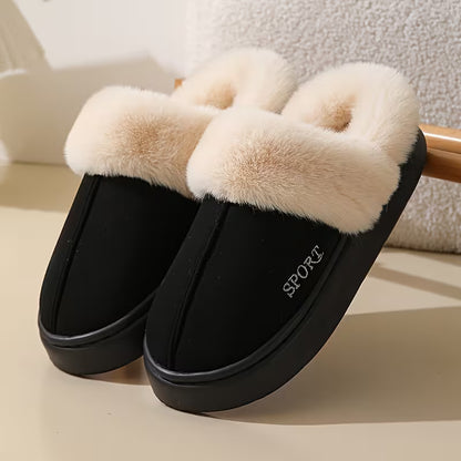 Casual Winter Slip-On Slippers for Women - Plush Lined Soft Fluffy House Shoes