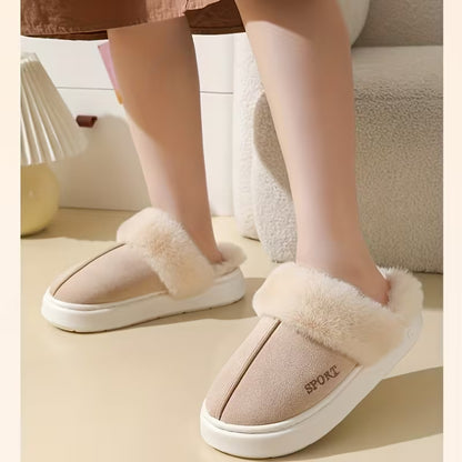 Casual Winter Slip-On Slippers for Women - Plush Lined Soft Fluffy House Shoes