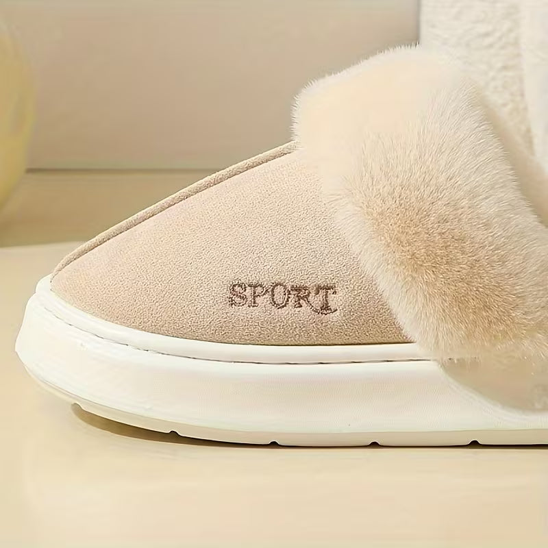 Casual Winter Slip-On Slippers for Women - Plush Lined Soft Fluffy House Shoes