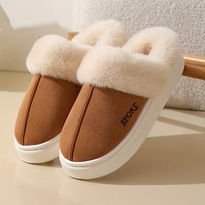 Casual Winter Slip-On Slippers for Women - Plush Lined Soft Fluffy House Shoes