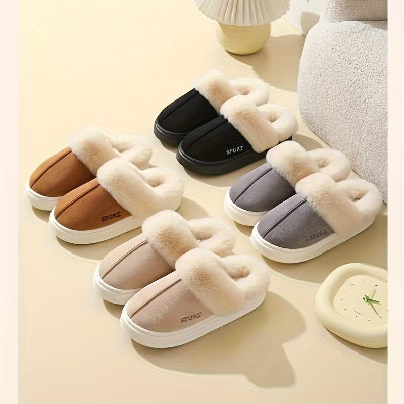 Casual Winter Slip-On Slippers for Women - Plush Lined Soft Fluffy House Shoes