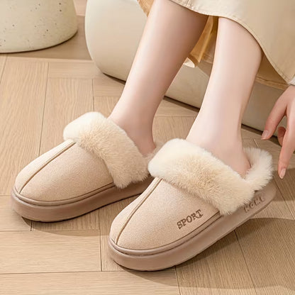 Casual Winter Slip-On Slippers for Women - Plush Lined Soft Fluffy House Shoes